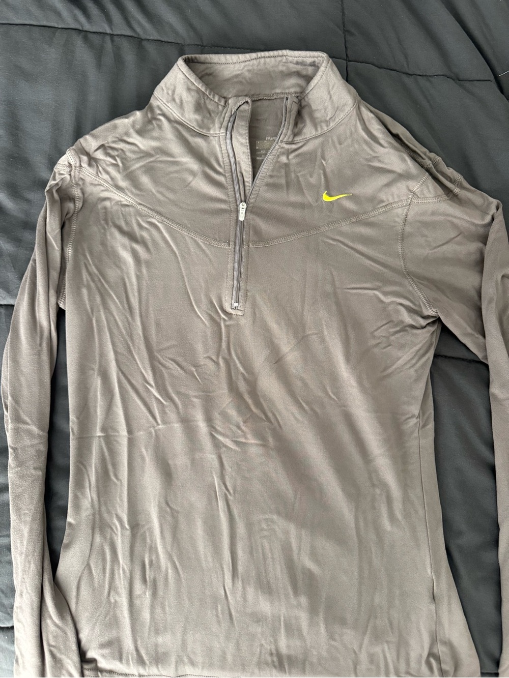Nike Women’s Light Gray Half-Zip Pullover with Neon Yellow Swoosh